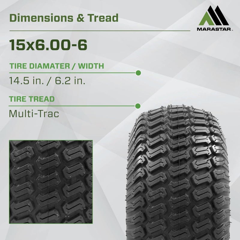 MARASTAR 21425 15x6.00-6 Tire and Wheel Assembly, Replacement Riding Lawn Mower Front Tires Compatible with 100 and 300 Series John Deere Riding Mowers, 2 pack - Image 3